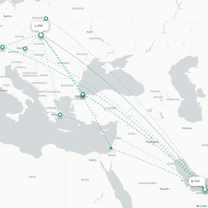 AUH - KRK route map