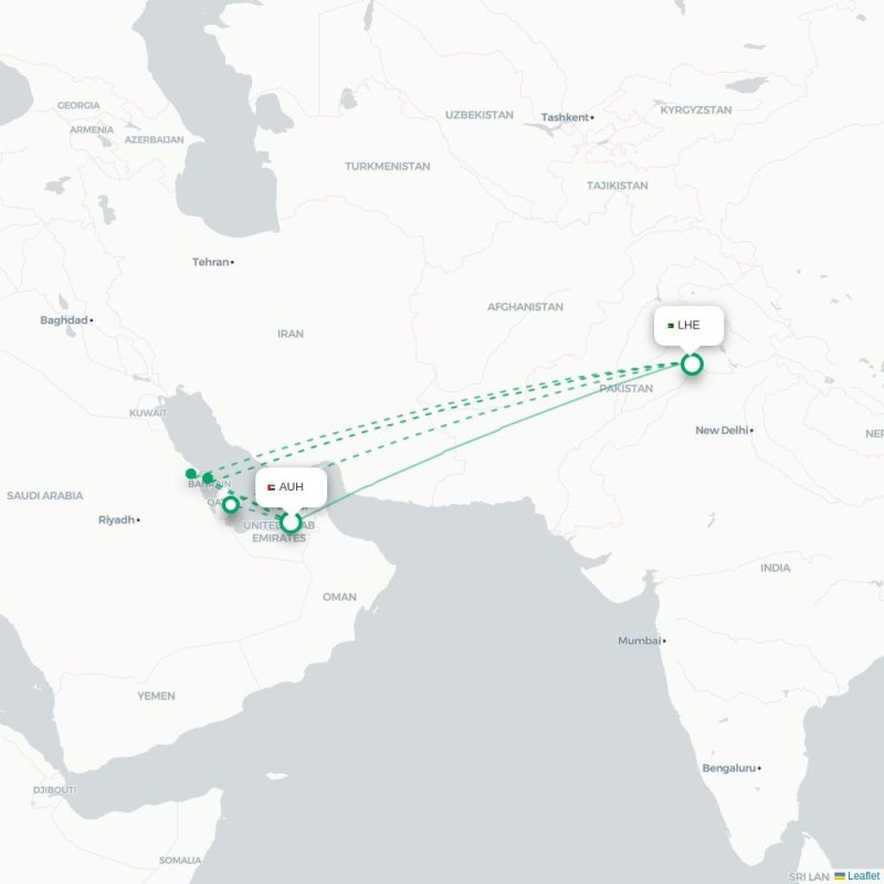 AUH - LHE route map