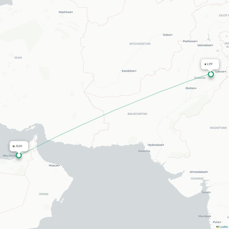AUH - LYP route map