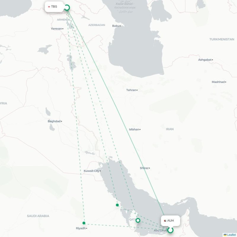 AUH - TBS route map