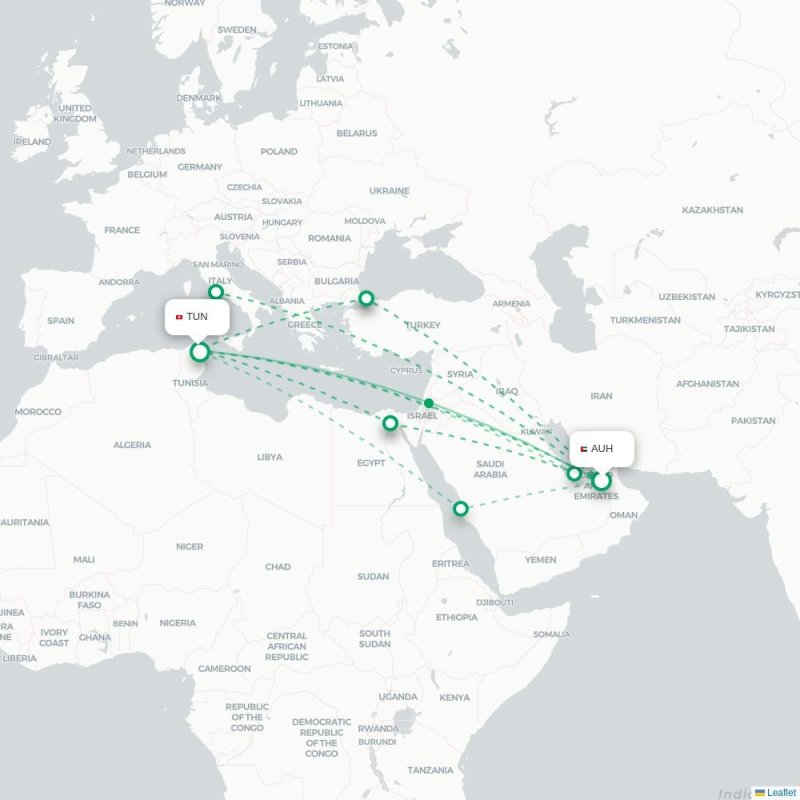 AUH - TUN route map