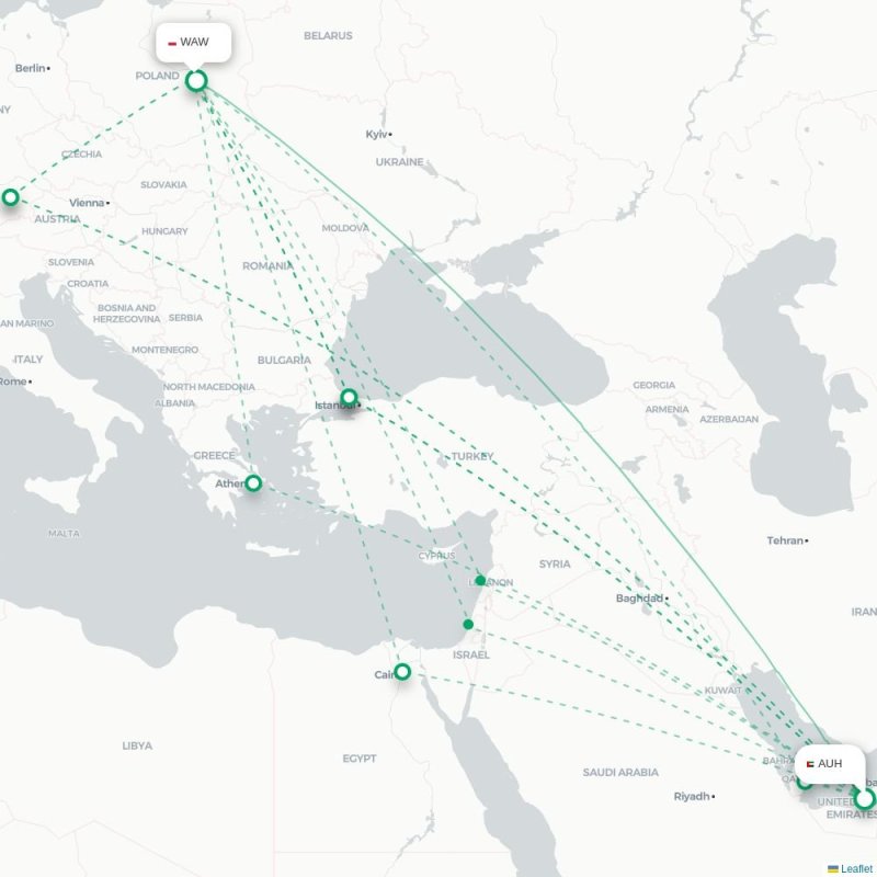 AUH - WAW route map