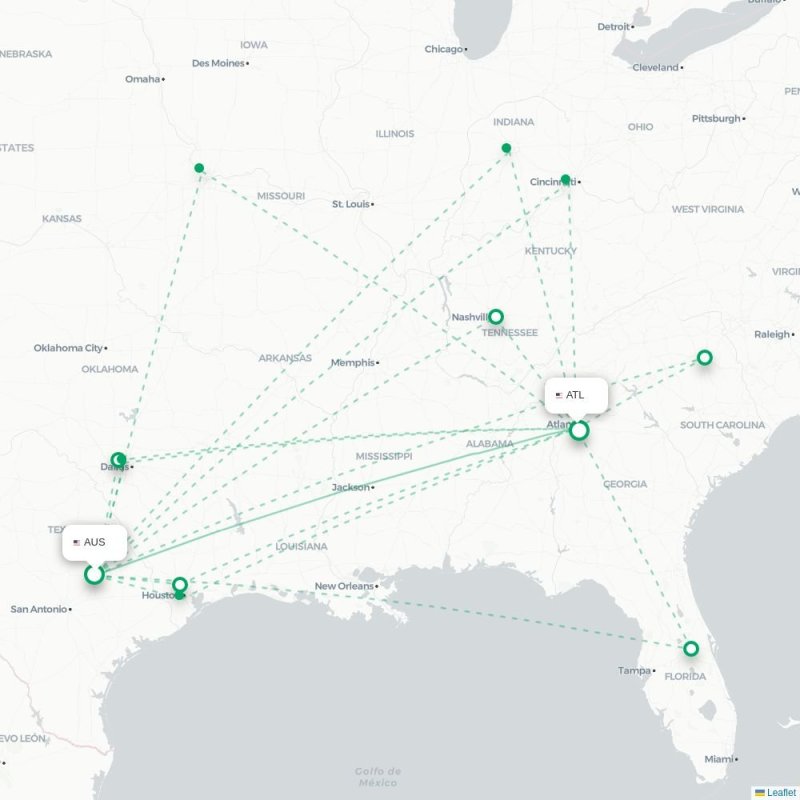 AUS - ATL route map