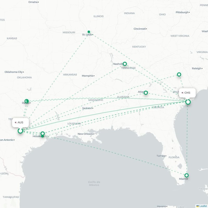 AUS - CHS route map