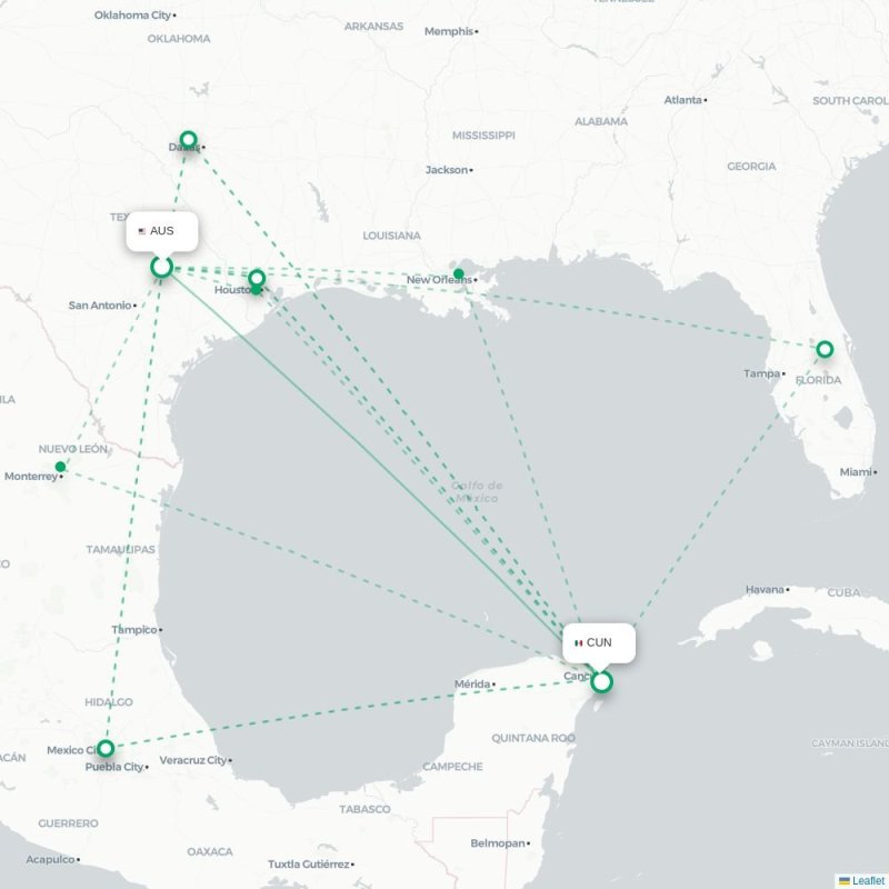 AUS - CUN route map