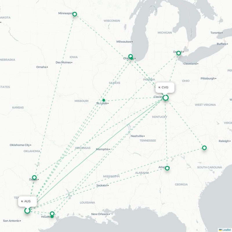 AUS - CVG route map