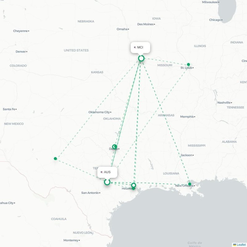 AUS - MCI route map