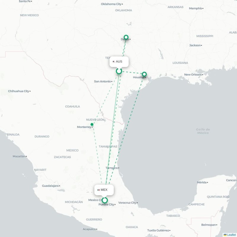 AUS - MEX route map