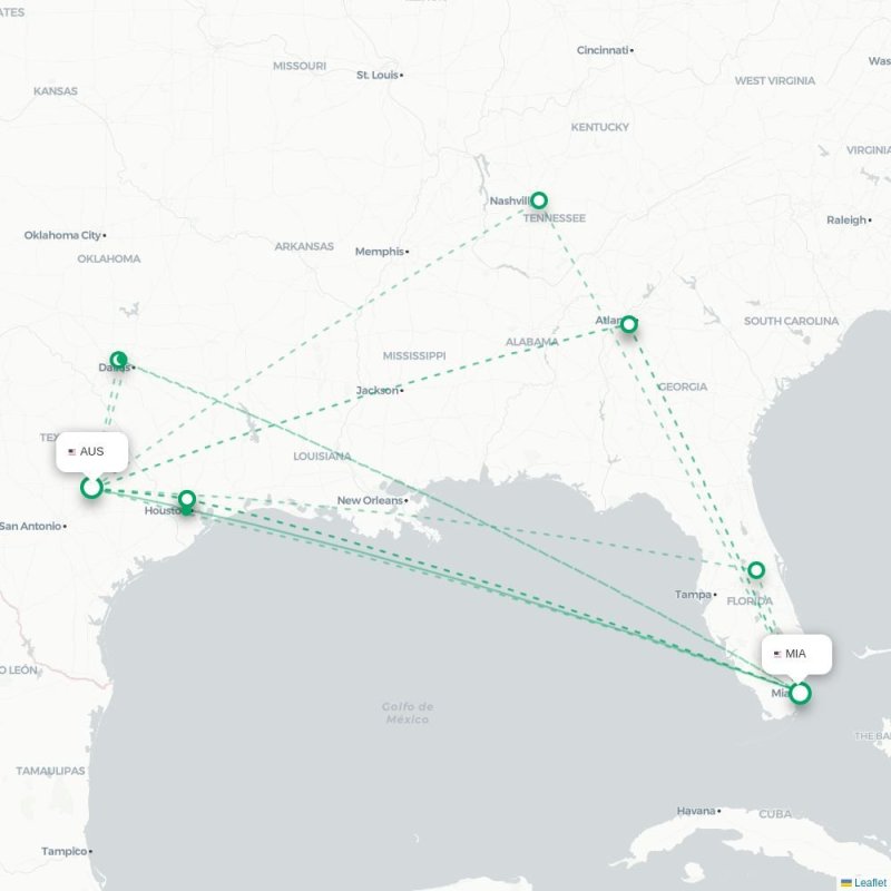 AUS - MIA route map