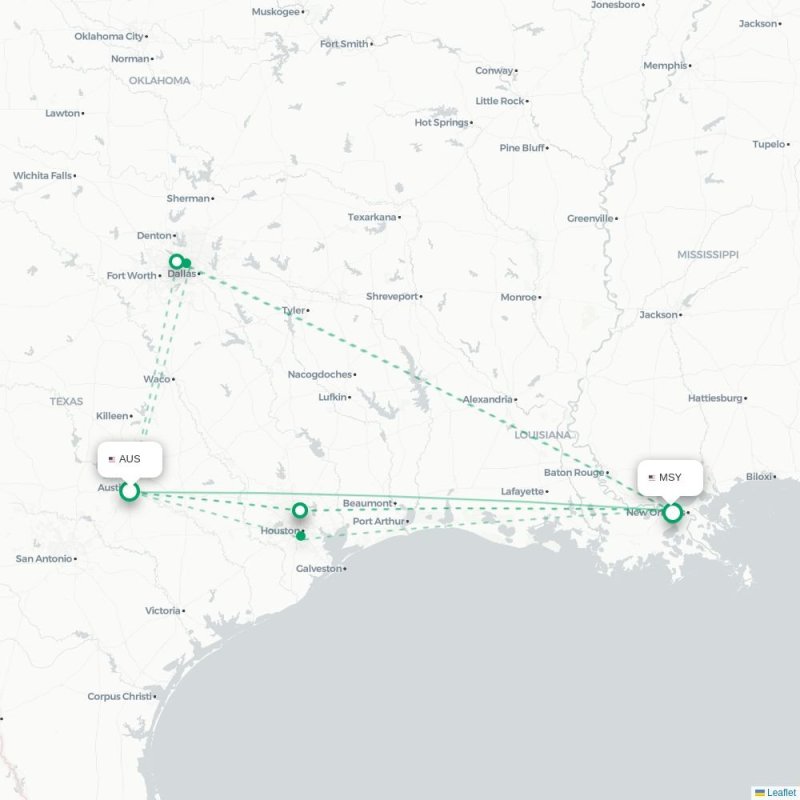 AUS - MSY route map
