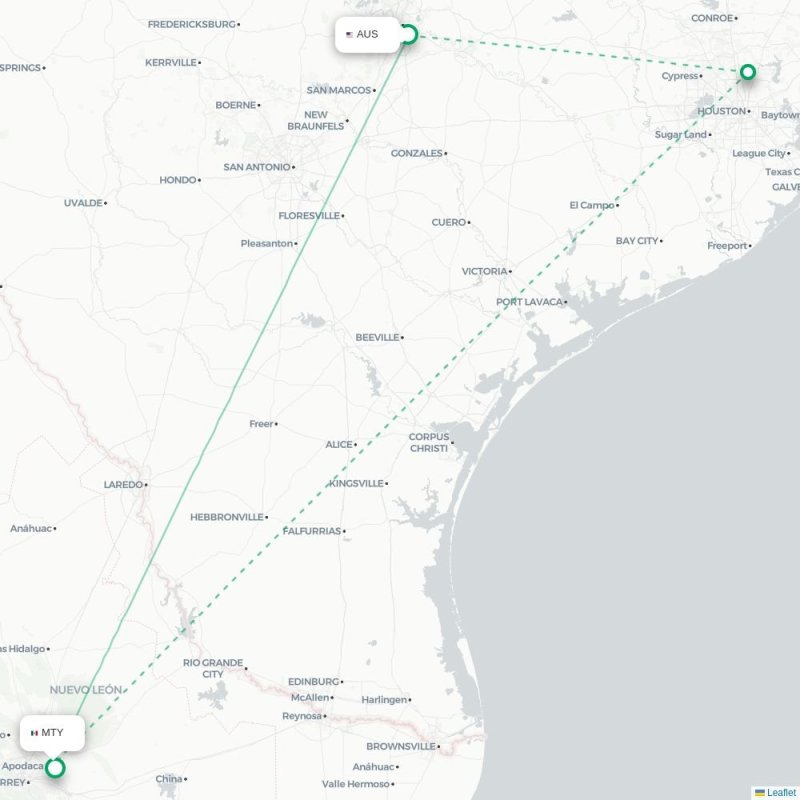 AUS - MTY route map