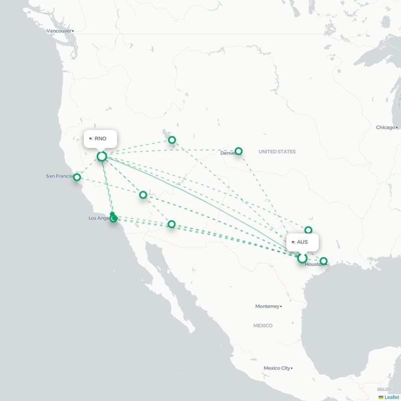 AUS - RNO route map