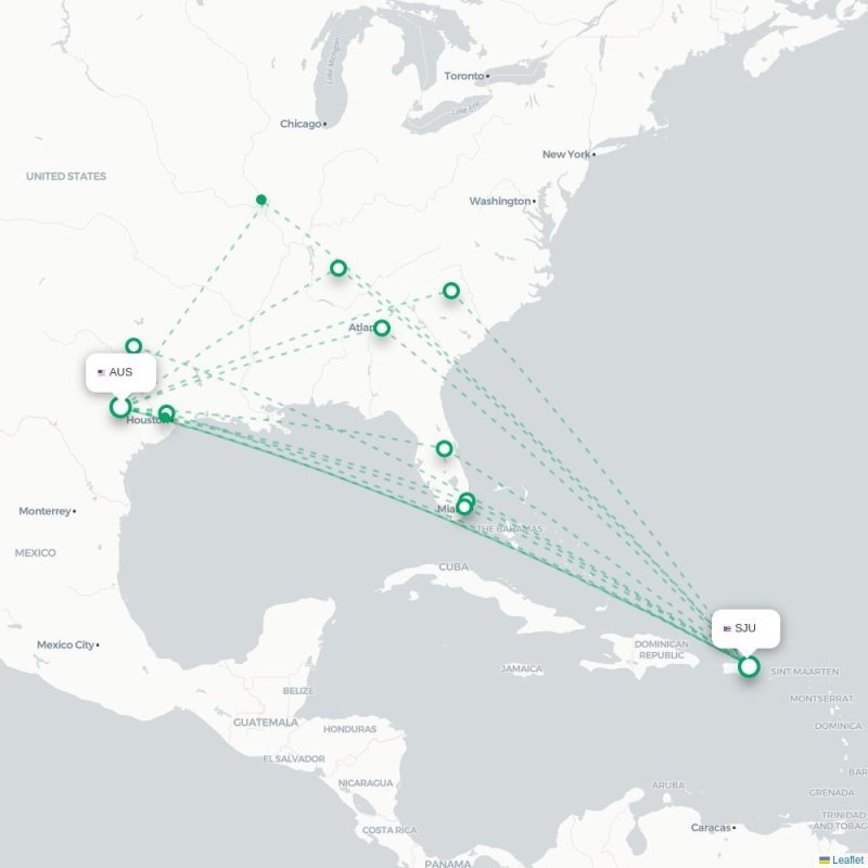 AUS - SJU route map