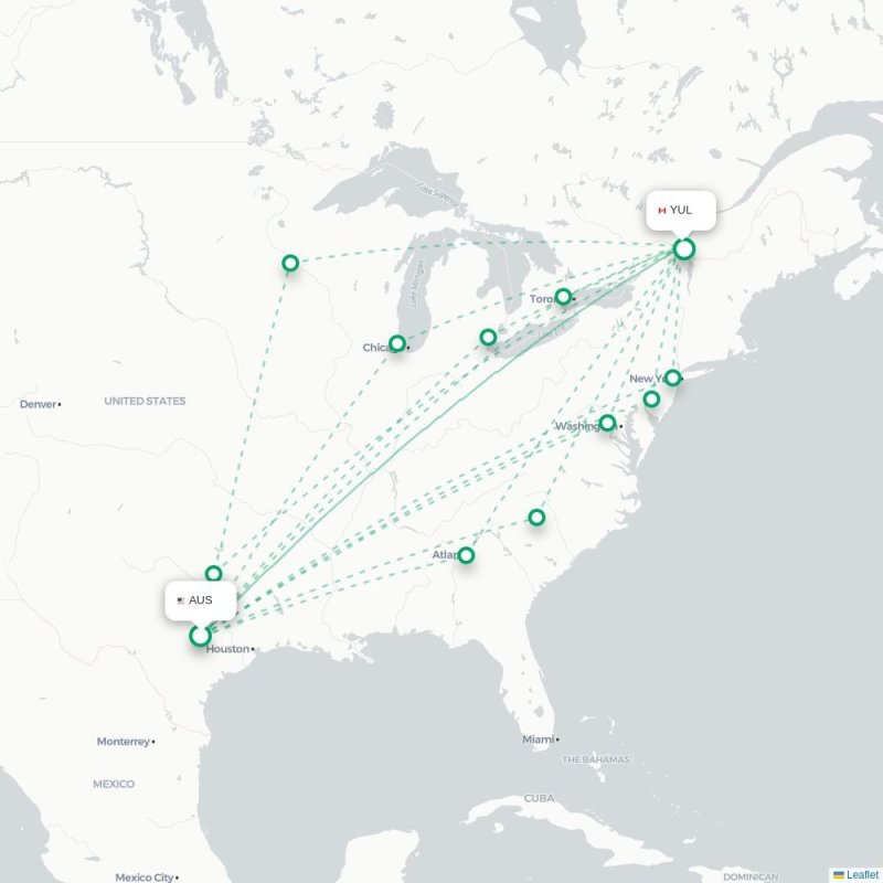 AUS - YUL route map