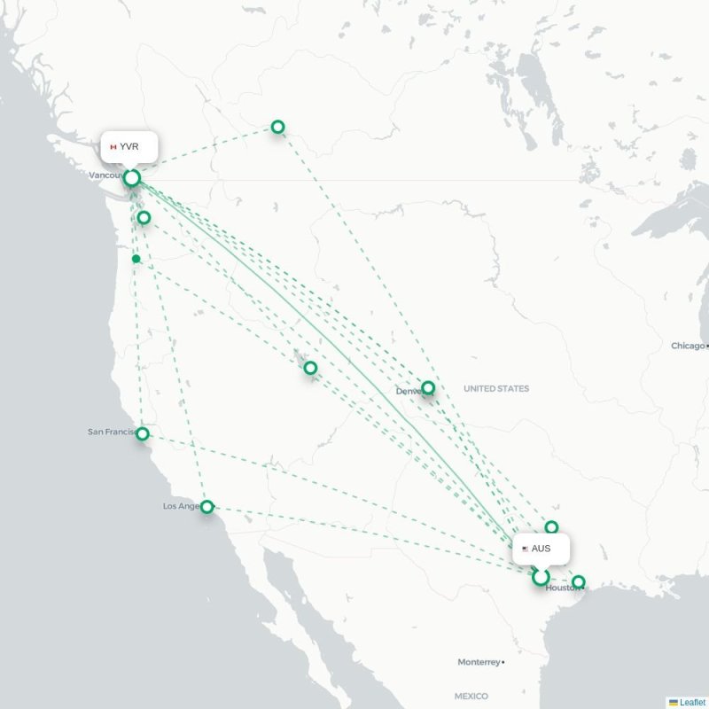 AUS - YVR route map