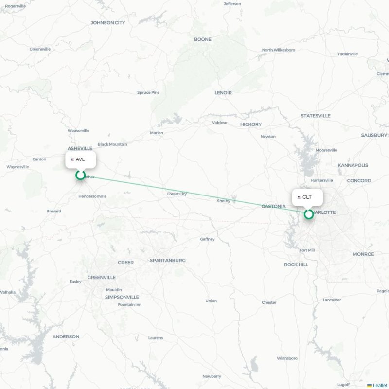 AVL - CLT route map