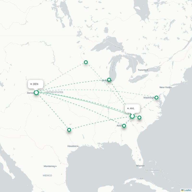 AVL - DEN route map