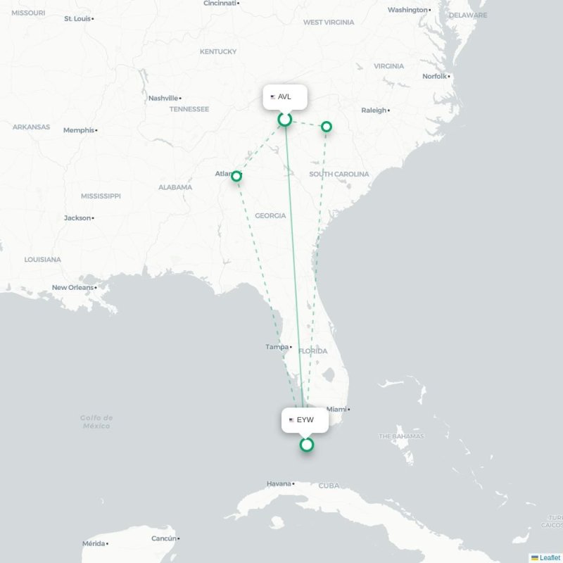 AVL - EYW route map