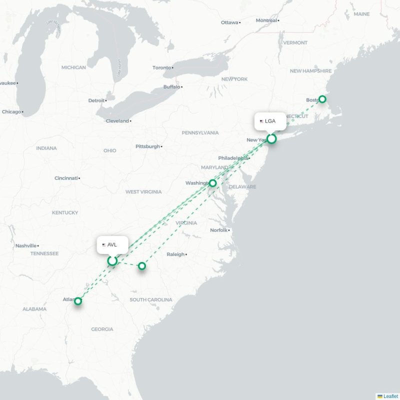 AVL - LGA route map
