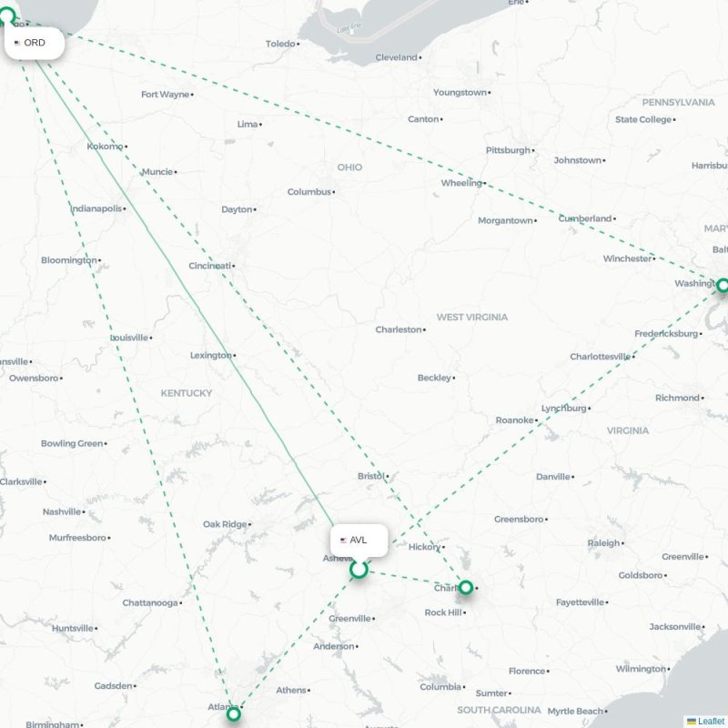 AVL - ORD route map