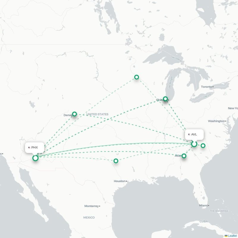 AVL - PHX route map