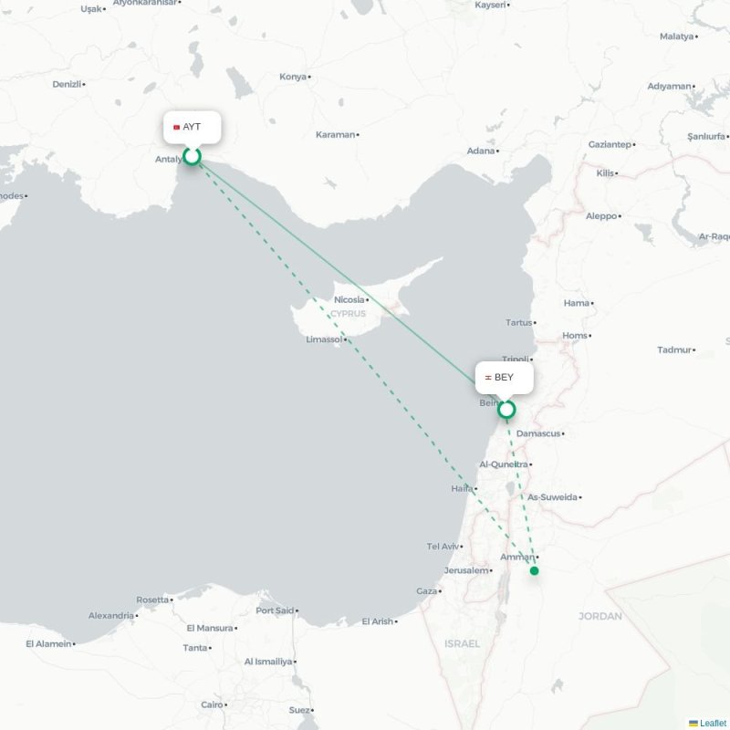 AYT - BEY route map