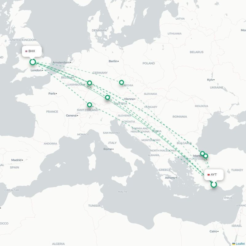 AYT - BHX route map