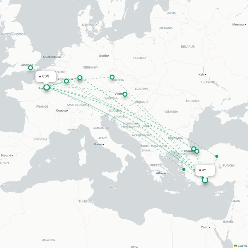 AYT - CDG route map
