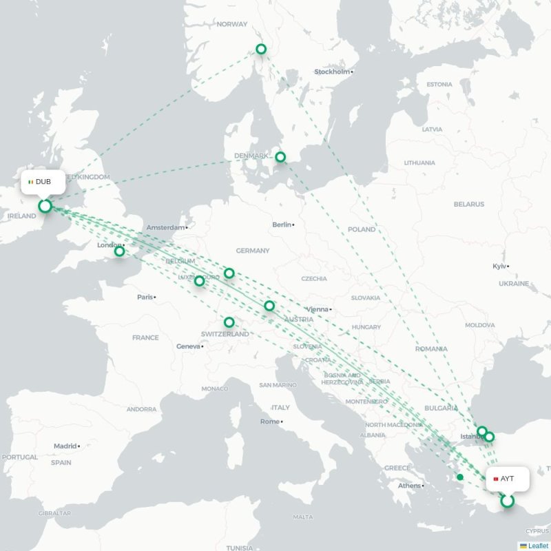 AYT - DUB route map