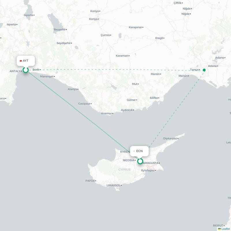 AYT - ECN route map
