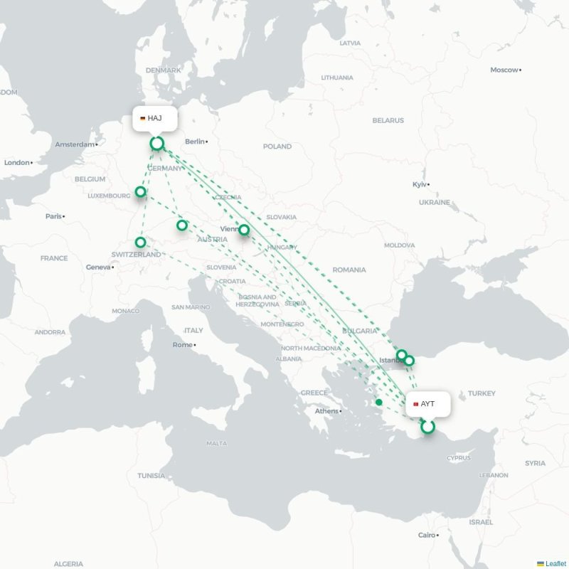 AYT - HAJ route map