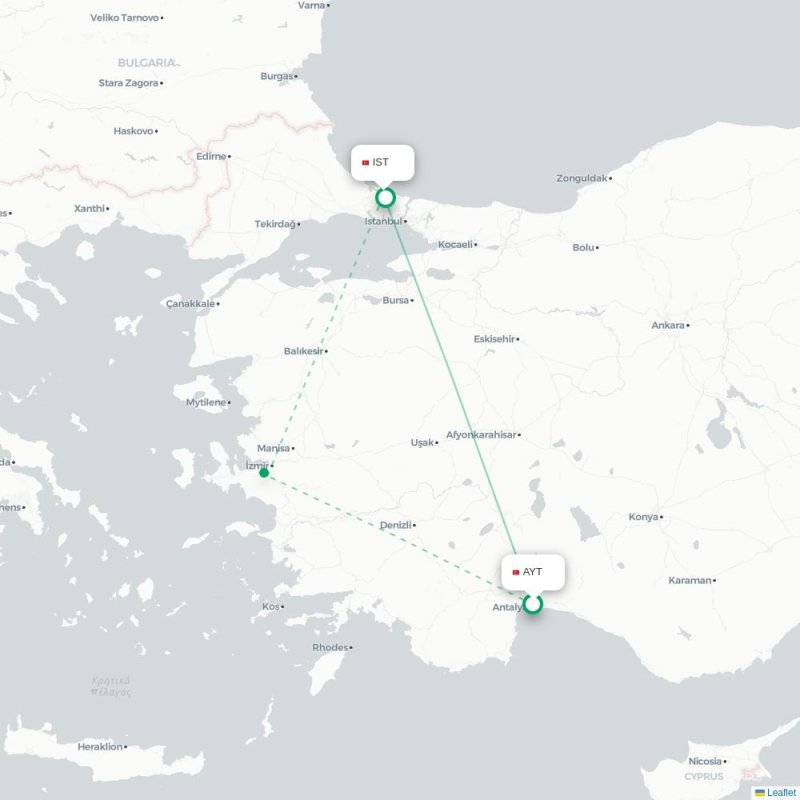 AYT - IST route map