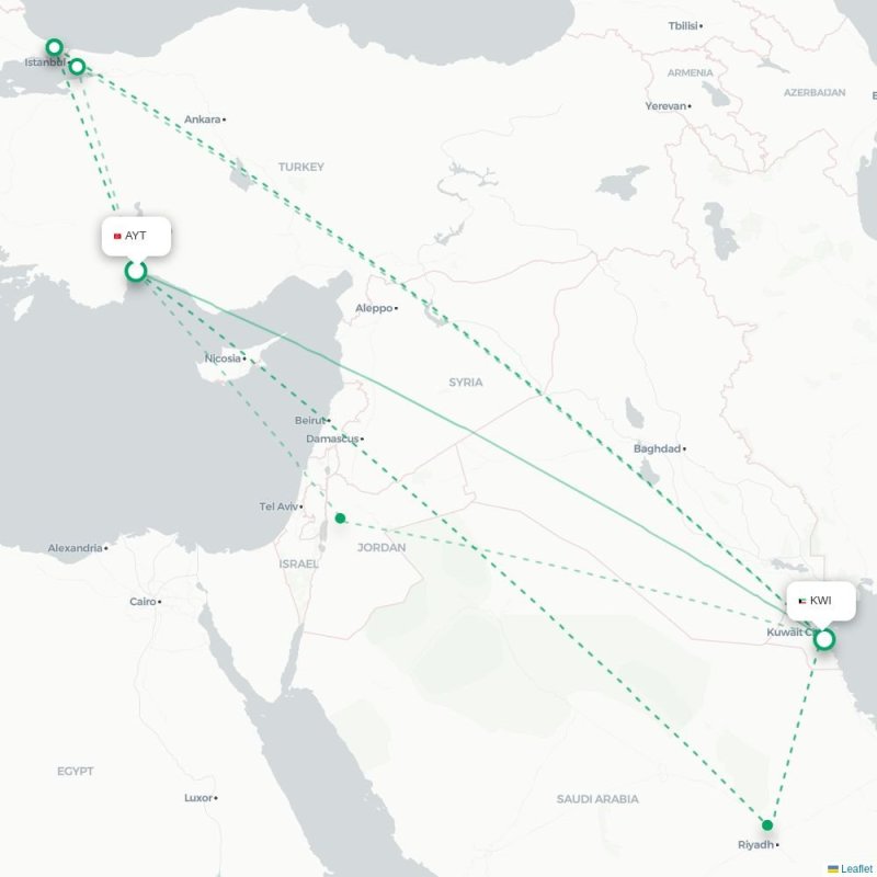 AYT - KWI route map
