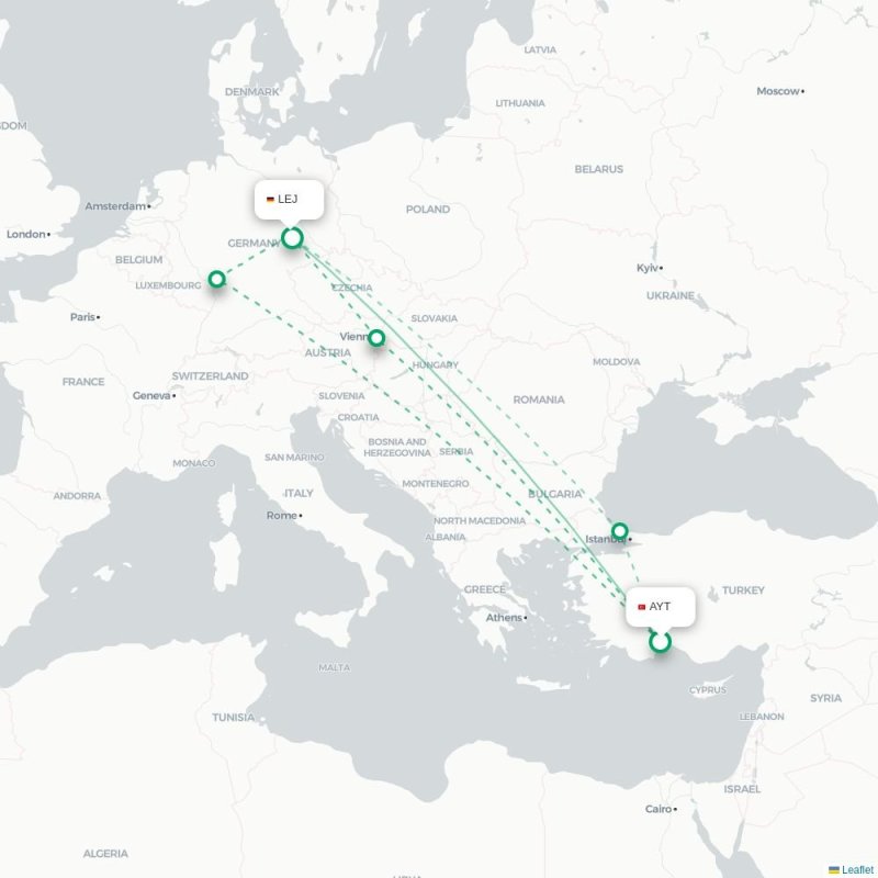 AYT - LEJ route map