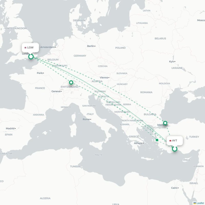 AYT - LGW route map