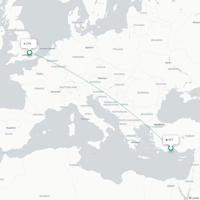 AYT - LTN route map