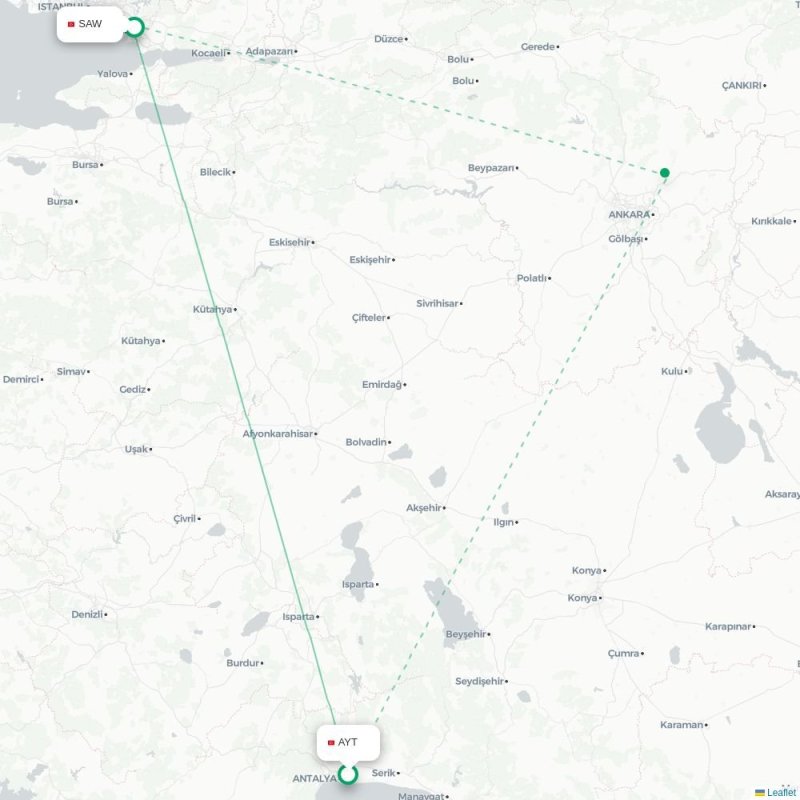 AYT - SAW route map