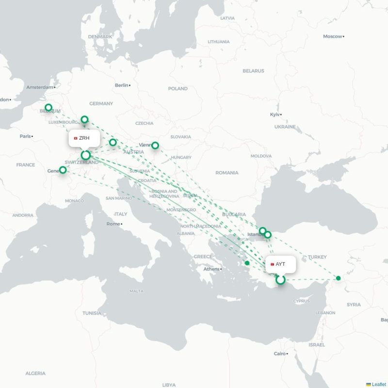 AYT - ZRH route map