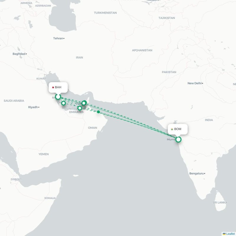 BAH - BOM route map