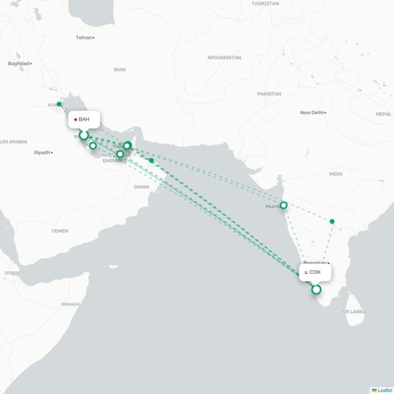 BAH - COK route map