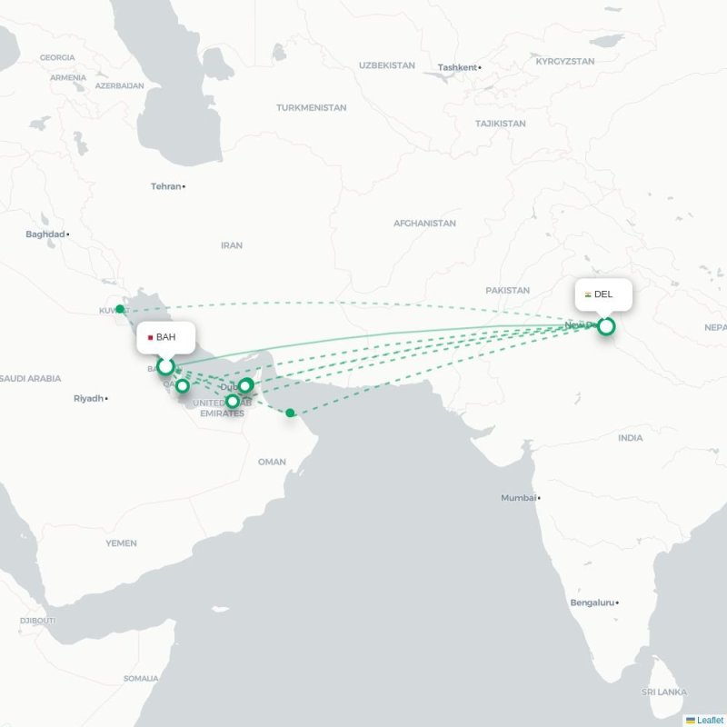 BAH - DEL route map