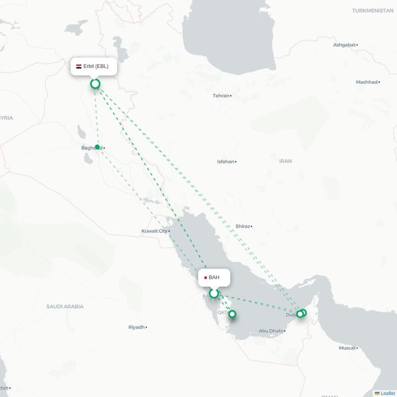 BAH - EBL route map