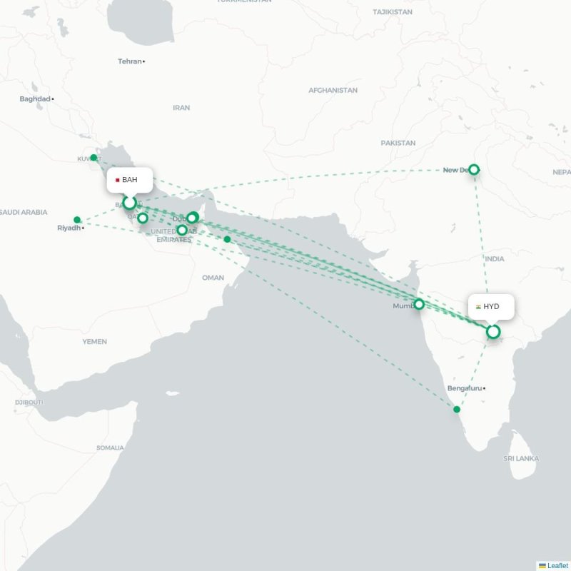 BAH - HYD route map