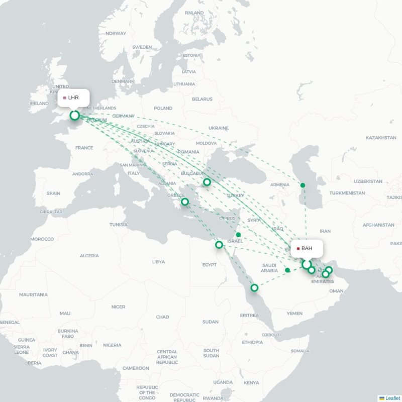 BAH - LHR route map