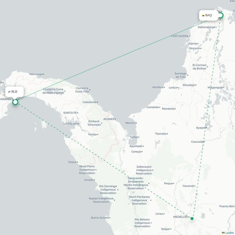 BAQ - BLB route map