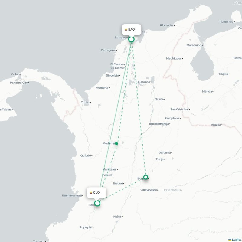 BAQ - CLO route map