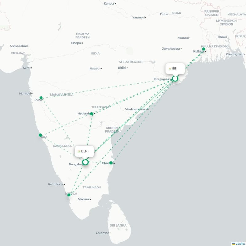 BBI - BLR route map