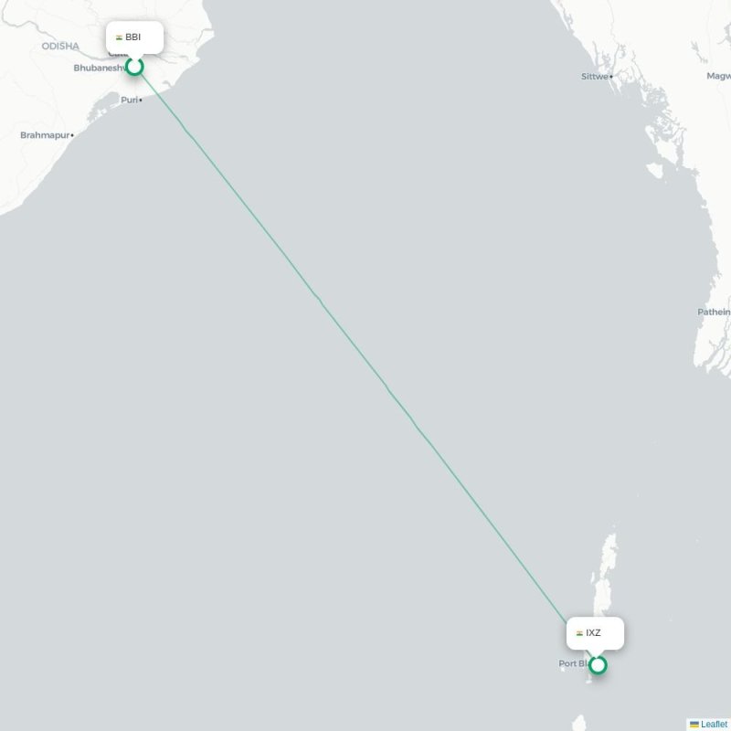 BBI - IXZ route map