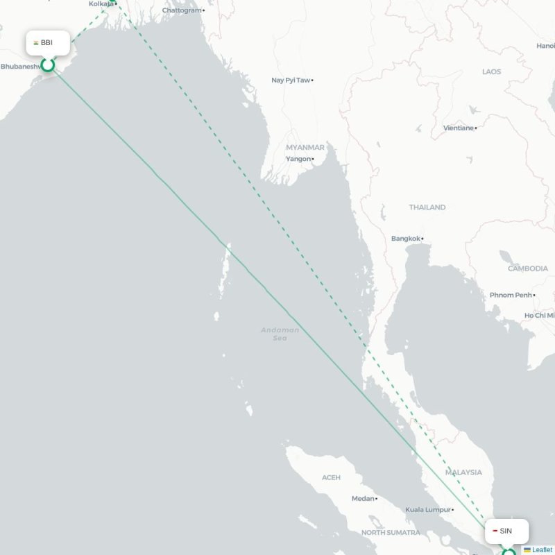 BBI - SIN route map