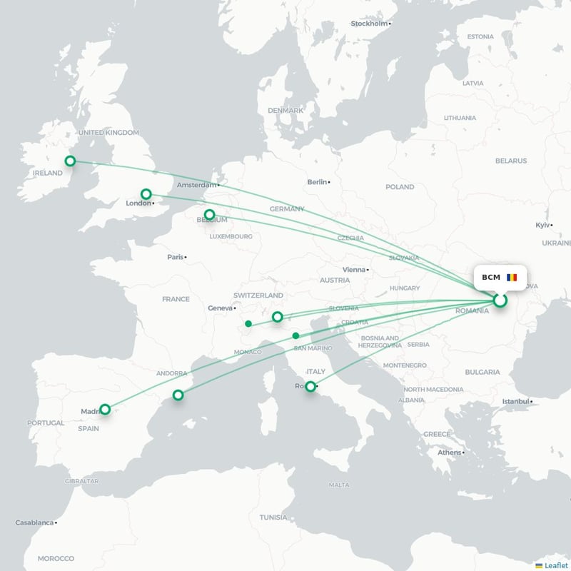 Route map Bacau  BCM airport